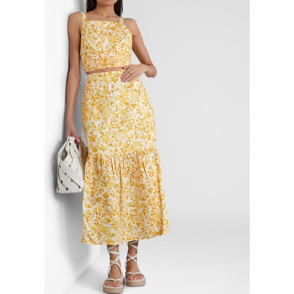 Floral print linen skirt with lining